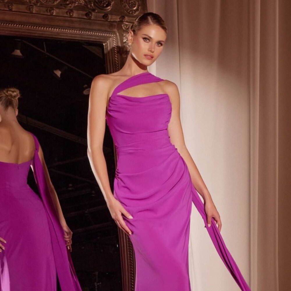 NEW OFF THE SHOULDER LONG SHEATH CHIFFON DRESS W/ SCOOP NECKLINE & TIES CD 7433